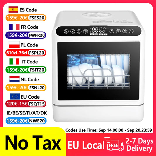 Tabletop Portable Dishwasher Automatic Mini Dishwasher with 5L Built-in Water Tank and Inlet Hose,4 Washing Programs Drying