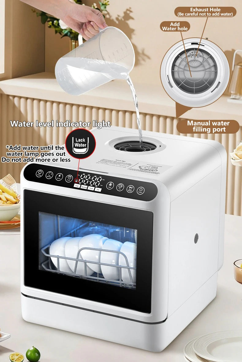 Tabletop Portable Dishwasher Automatic Mini Dishwasher with 5L Built-in Water Tank and Inlet Hose,4 Washing Programs Drying