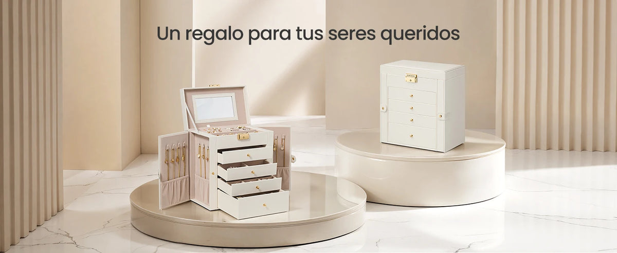 SONGMICS 5-Level Jewelry Box with Mirror, Lock, and 4 Drawers, Spacious Jewelry Organizer for Necklaces, Earrings, and Watches, Cream White, Perfect Gift for Loved Ones, Durable PU and MDF Material
