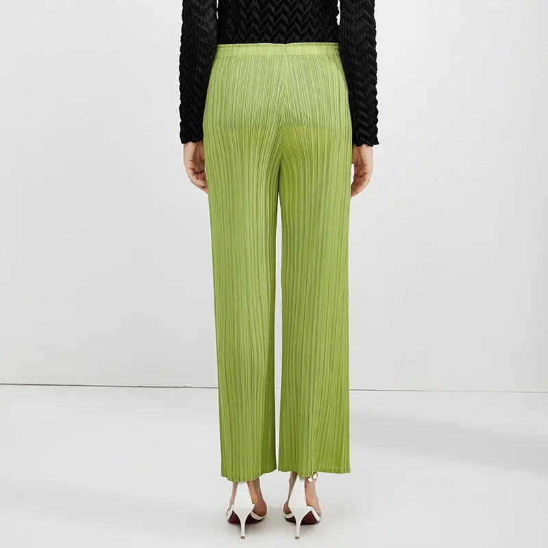 Pantaloni a vita alta a pieghe dritti larghi classici di design Miyake eleganti casual da donna primavera estate autunno disponibili