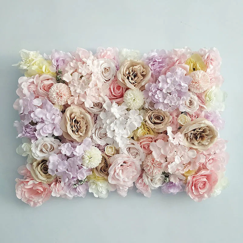 Flores de pared de fondo de seda rosa, decoración de boda, panel de pared de flores artificiales personalizado para telones de fondo de decoración del hogar, baby shower