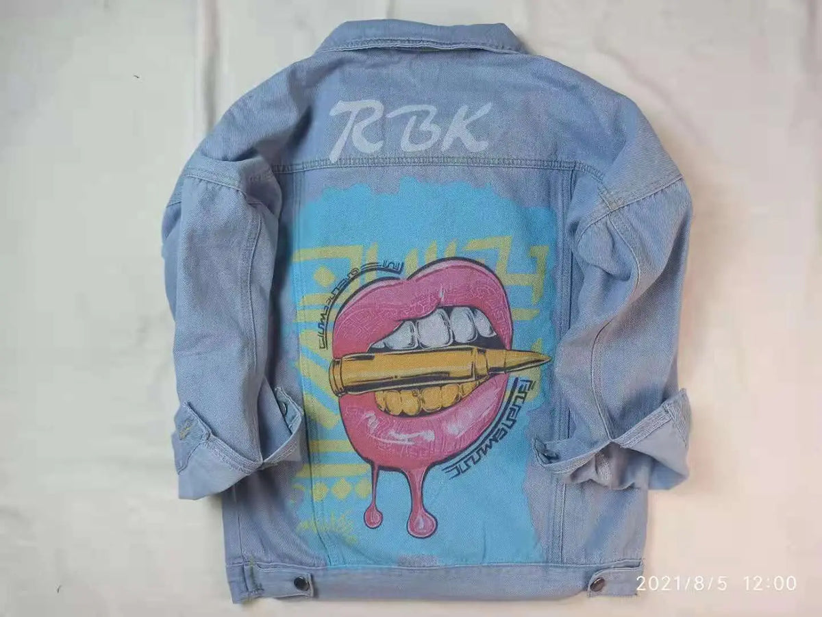 Autunno vendita calda nuovo stile personalizzato stampa giacca di jeans cappotto all'ingrosso commercio estero pezzo di personalizzazione del modello
