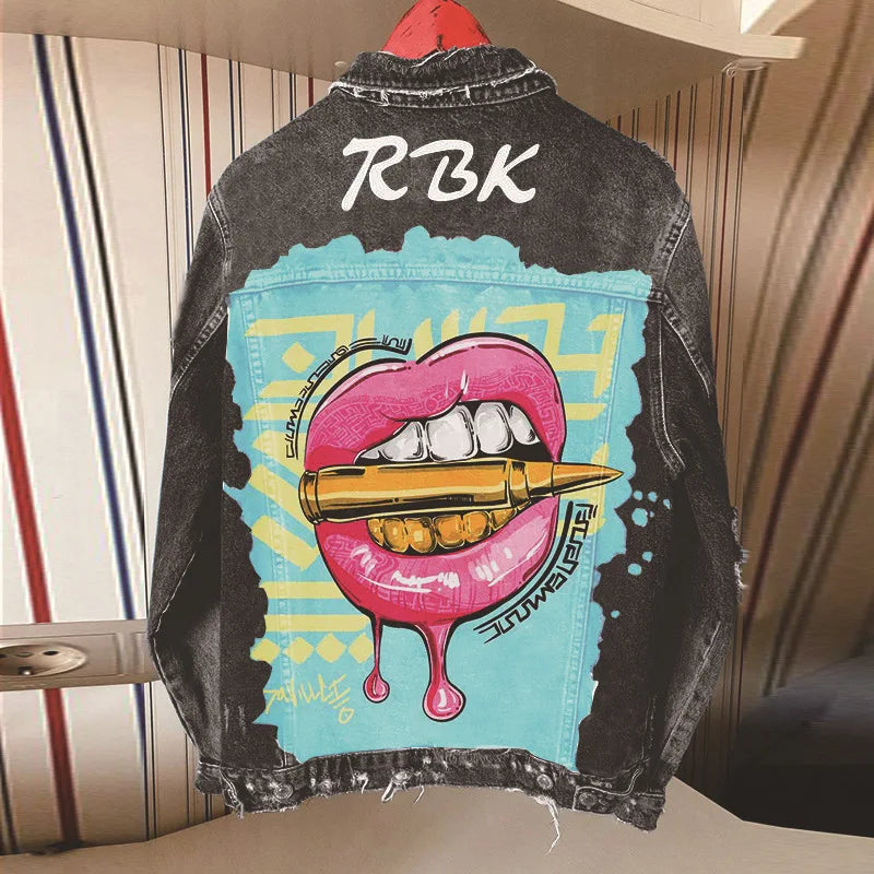Autunno vendita calda nuovo stile personalizzato stampa giacca di jeans cappotto all'ingrosso commercio estero pezzo di personalizzazione del modello