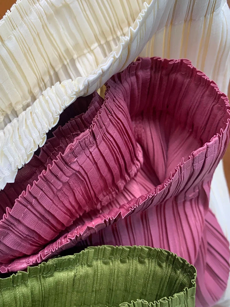 Pantaloni a vita alta a pieghe dritti larghi classici di design Miyake eleganti casual da donna primavera estate autunno disponibili