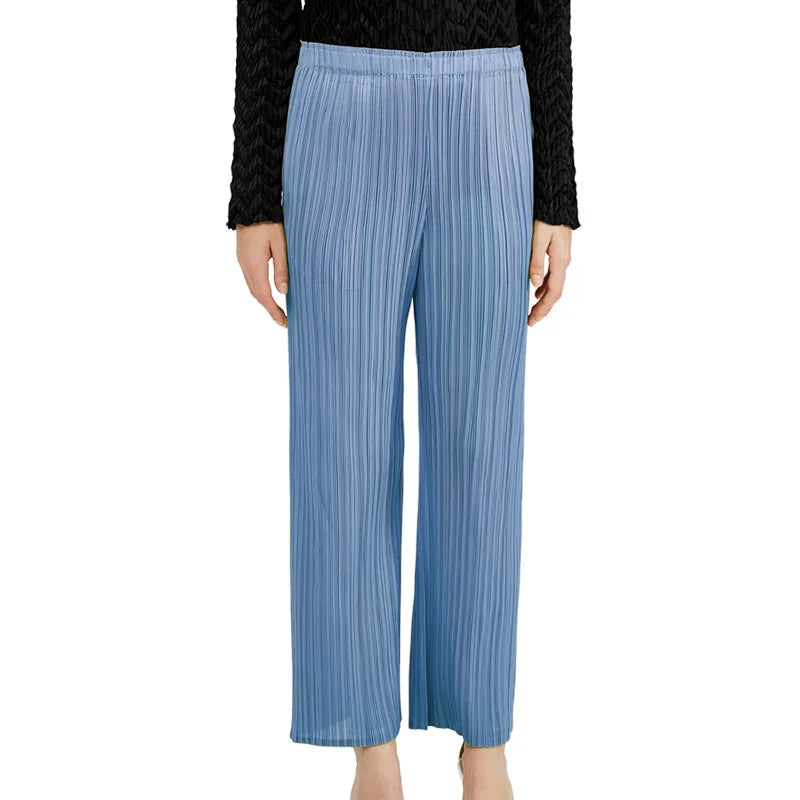Pantaloni a vita alta a pieghe dritti larghi classici di design Miyake eleganti casual da donna primavera estate autunno disponibili