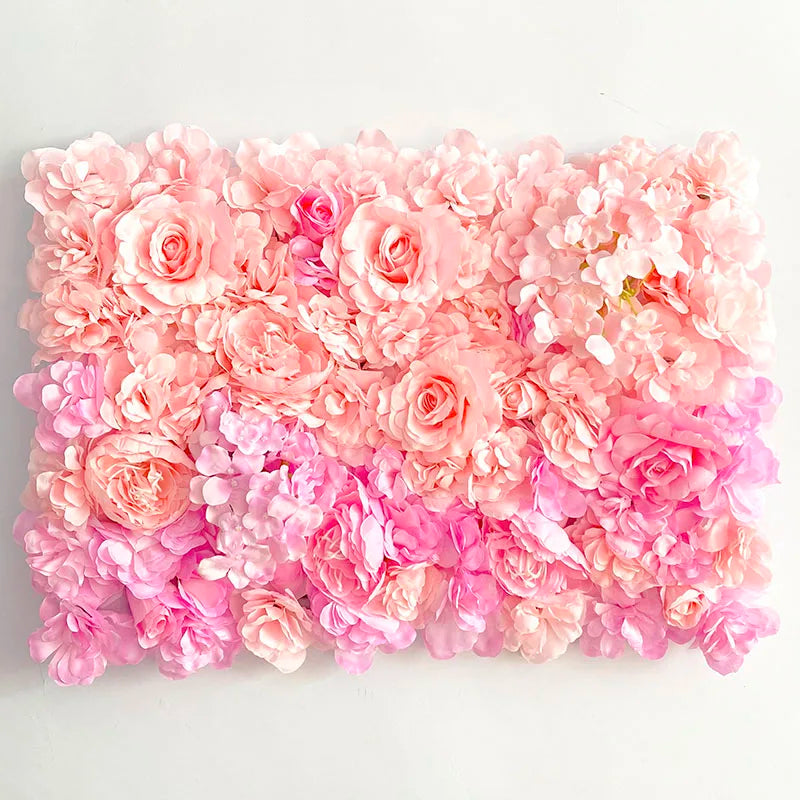 Flores de pared de fondo de seda rosa, decoración de boda, panel de pared de flores artificiales personalizado para telones de fondo de decoración del hogar, baby shower
