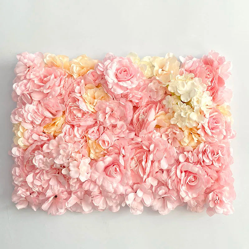 Flores de pared de fondo de seda rosa, decoración de boda, panel de pared de flores artificiales personalizado para telones de fondo de decoración del hogar, baby shower