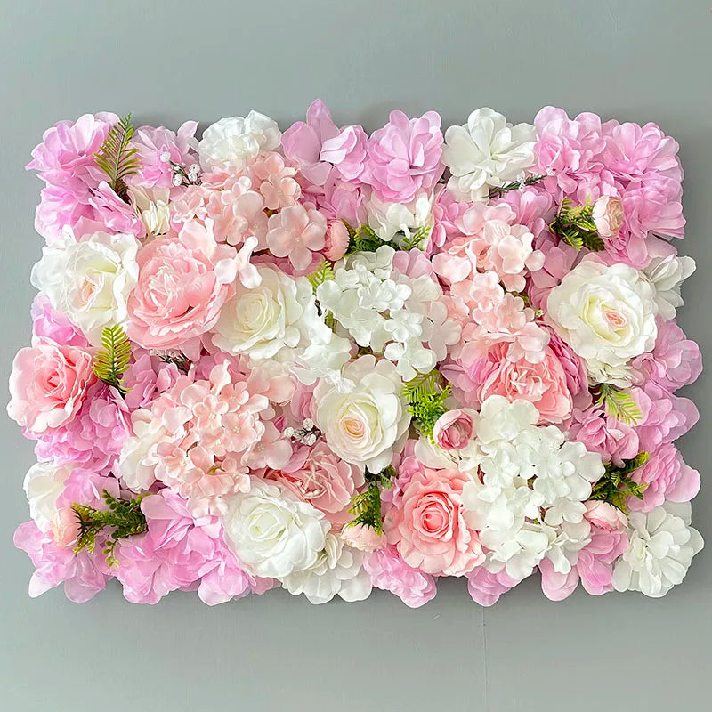 Flores de pared de fondo de seda rosa, decoración de boda, panel de pared de flores artificiales personalizado para telones de fondo de decoración del hogar, baby shower