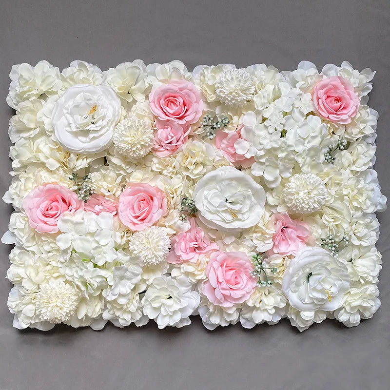 Flores de pared de fondo de seda rosa, decoración de boda, panel de pared de flores artificiales personalizado para telones de fondo de decoración del hogar, baby shower