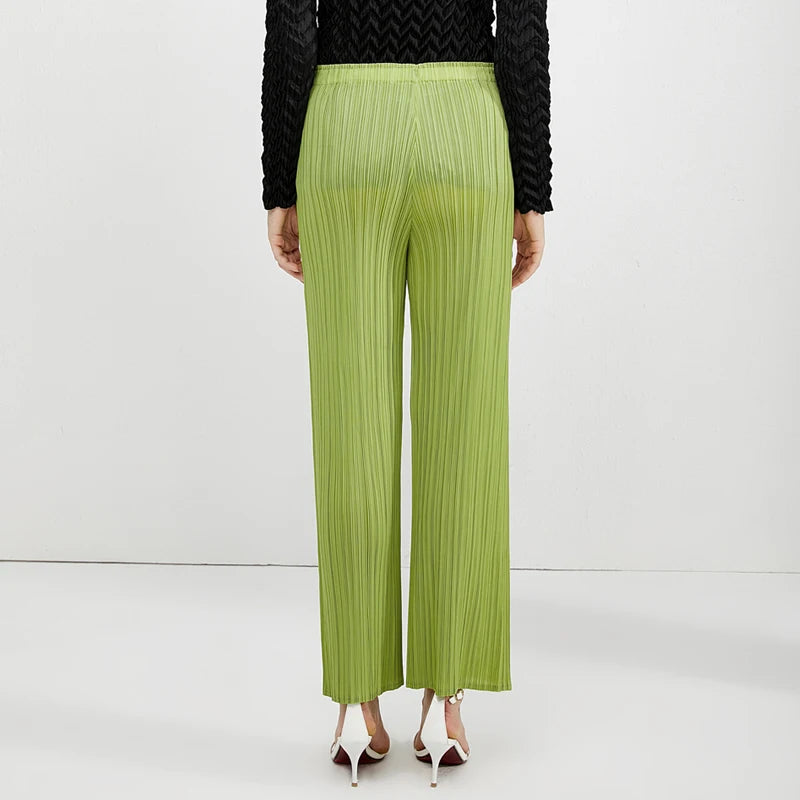 Pantaloni a vita alta a pieghe dritti larghi classici di design Miyake eleganti casual da donna primavera estate autunno disponibili