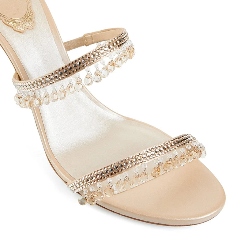 Sandali con ciondolo in cristallo pantofole a spillo da donna punta aperta tacchi alti sandali scarpe da sposa per feste femminili donna nuova estate