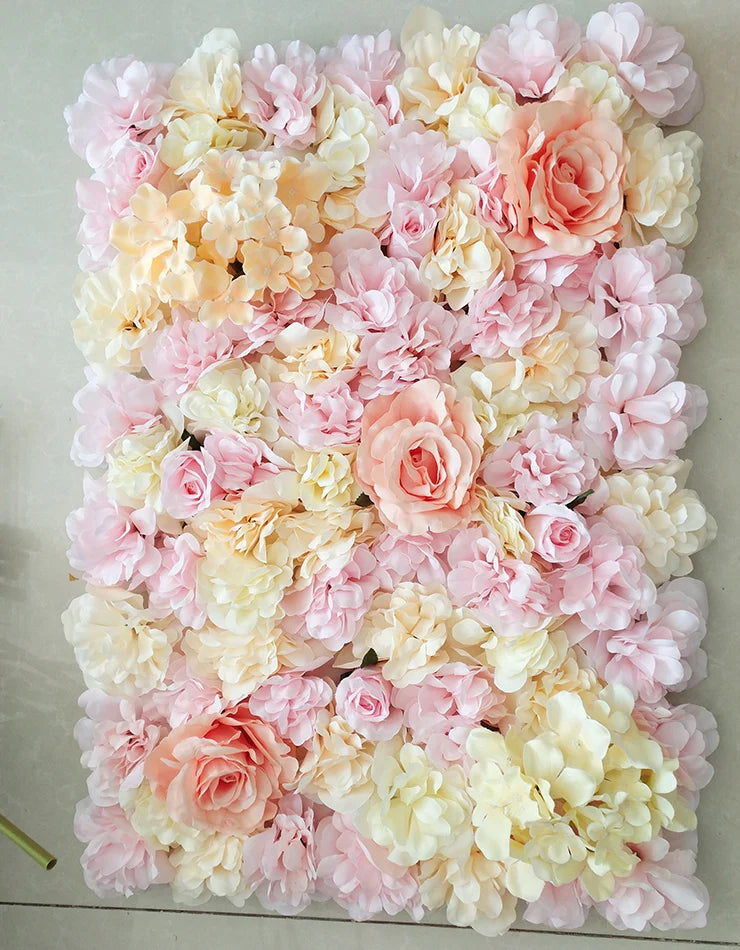 Flores de pared de fondo de seda rosa, decoración de boda, panel de pared de flores artificiales personalizado para telones de fondo de decoración del hogar, baby shower