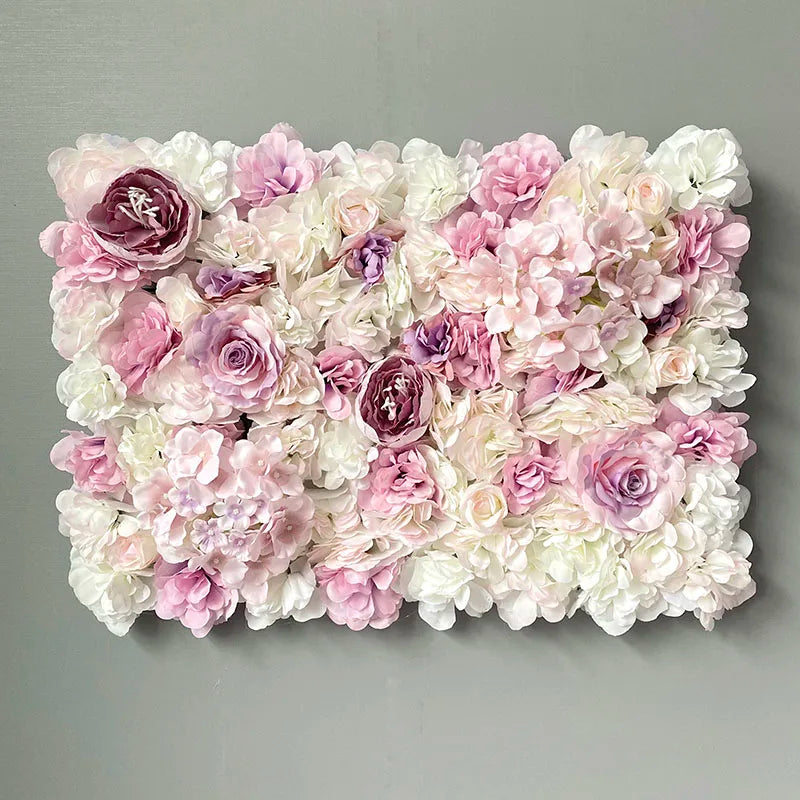 Flores de pared de fondo de seda rosa, decoración de boda, panel de pared de flores artificiales personalizado para telones de fondo de decoración del hogar, baby shower