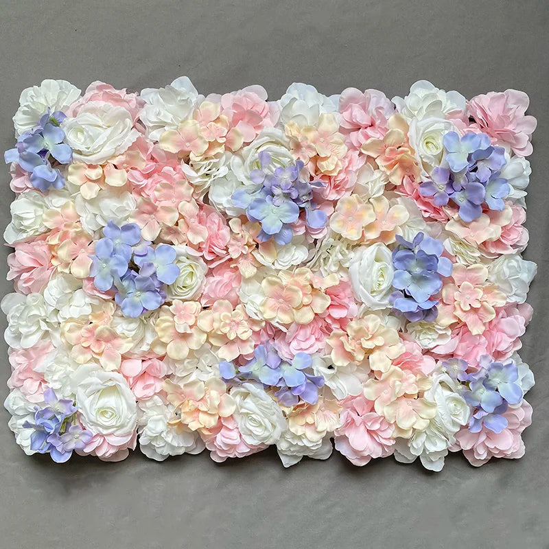 Flores de pared de fondo de seda rosa, decoración de boda, panel de pared de flores artificiales personalizado para telones de fondo de decoración del hogar, baby shower
