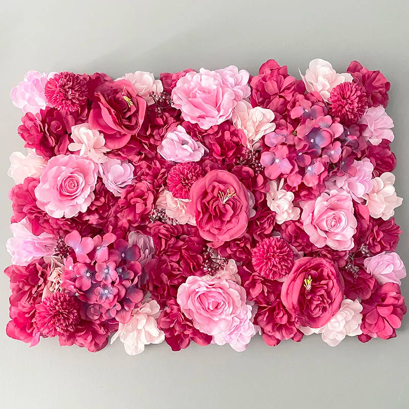 Flores de pared de fondo de seda rosa, decoración de boda, panel de pared de flores artificiales personalizado para telones de fondo de decoración del hogar, baby shower