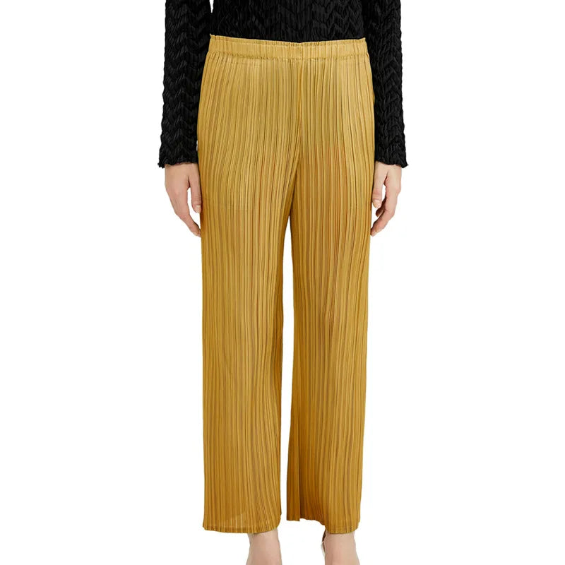 Pantaloni a vita alta a pieghe dritti larghi classici di design Miyake eleganti casual da donna primavera estate autunno disponibili