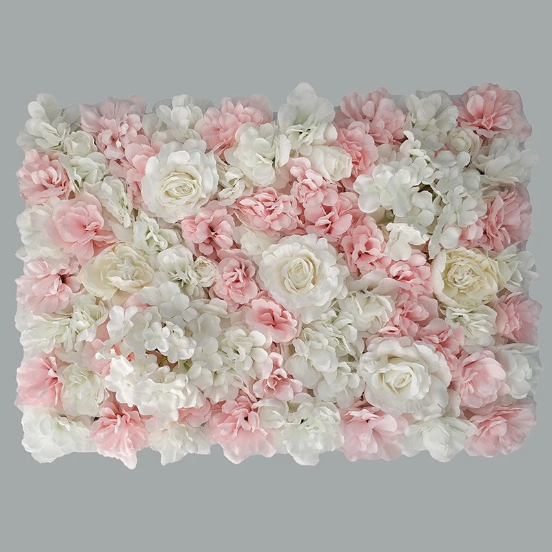 Flores de pared de fondo de seda rosa, decoración de boda, panel de pared de flores artificiales personalizado para telones de fondo de decoración del hogar, baby shower