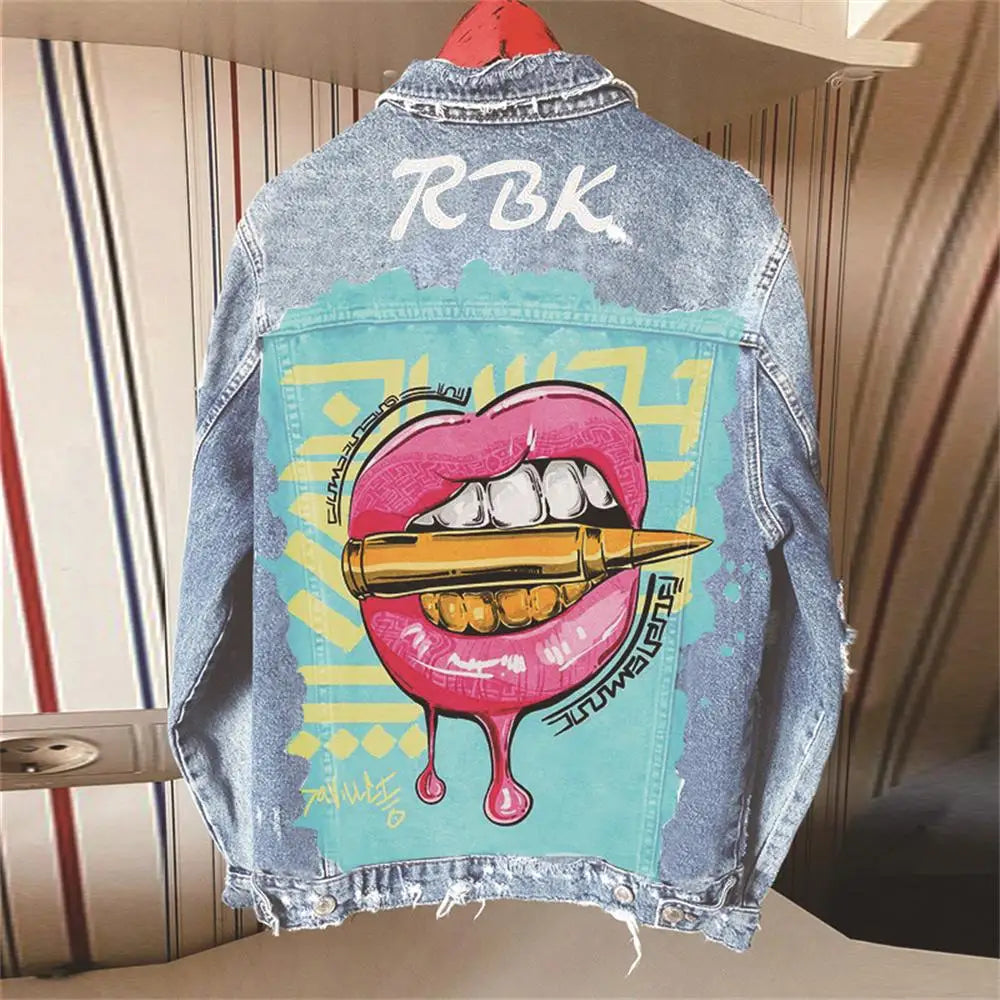 Autunno vendita calda nuovo stile personalizzato stampa giacca di jeans cappotto all'ingrosso commercio estero pezzo di personalizzazione del modello