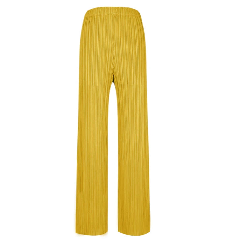 Pantaloni a vita alta a pieghe dritti larghi classici di design Miyake eleganti casual da donna primavera estate autunno disponibili