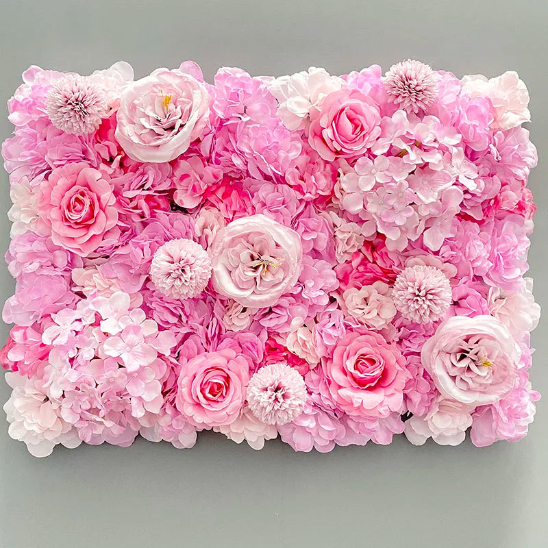 Flores de pared de fondo de seda rosa, decoración de boda, panel de pared de flores artificiales personalizado para telones de fondo de decoración del hogar, baby shower