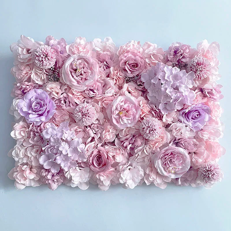 Flores de pared de fondo de seda rosa, decoración de boda, panel de pared de flores artificiales personalizado para telones de fondo de decoración del hogar, baby shower