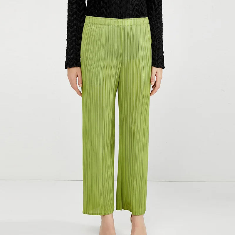 Pantaloni a vita alta a pieghe dritti larghi classici di design Miyake eleganti casual da donna primavera estate autunno disponibili