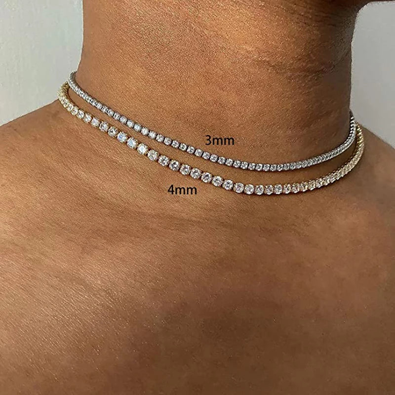 Collana girocollo semplice ghiacciata da tennis CZ per donna uomo catena corta in cristallo sul collo accessori tendenza Hip Hop gioielli OHN016