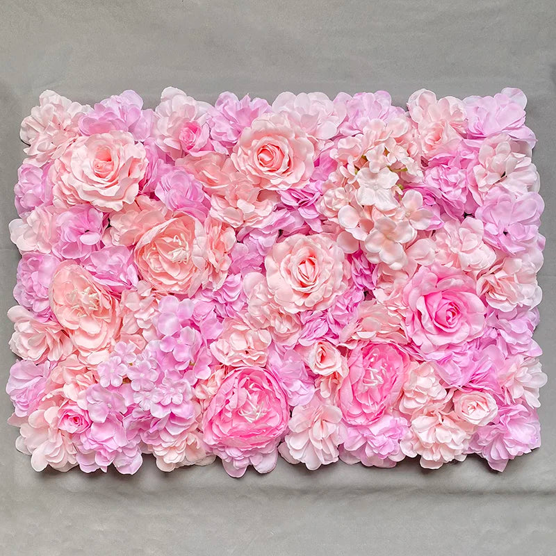Flores de pared de fondo de seda rosa, decoración de boda, panel de pared de flores artificiales personalizado para telones de fondo de decoración del hogar, baby shower