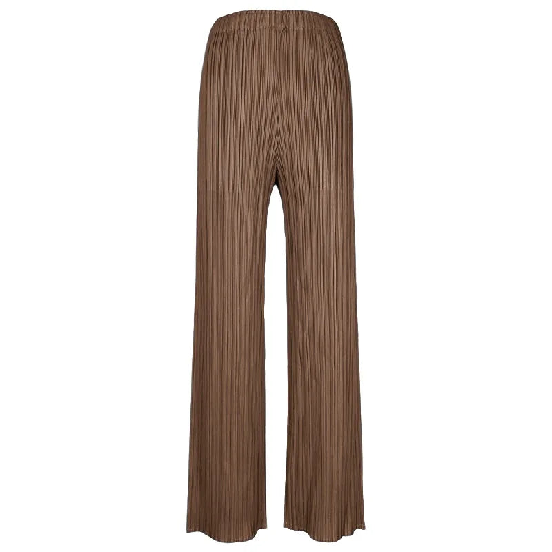 Pantaloni a vita alta a pieghe dritti larghi classici di design Miyake eleganti casual da donna primavera estate autunno disponibili