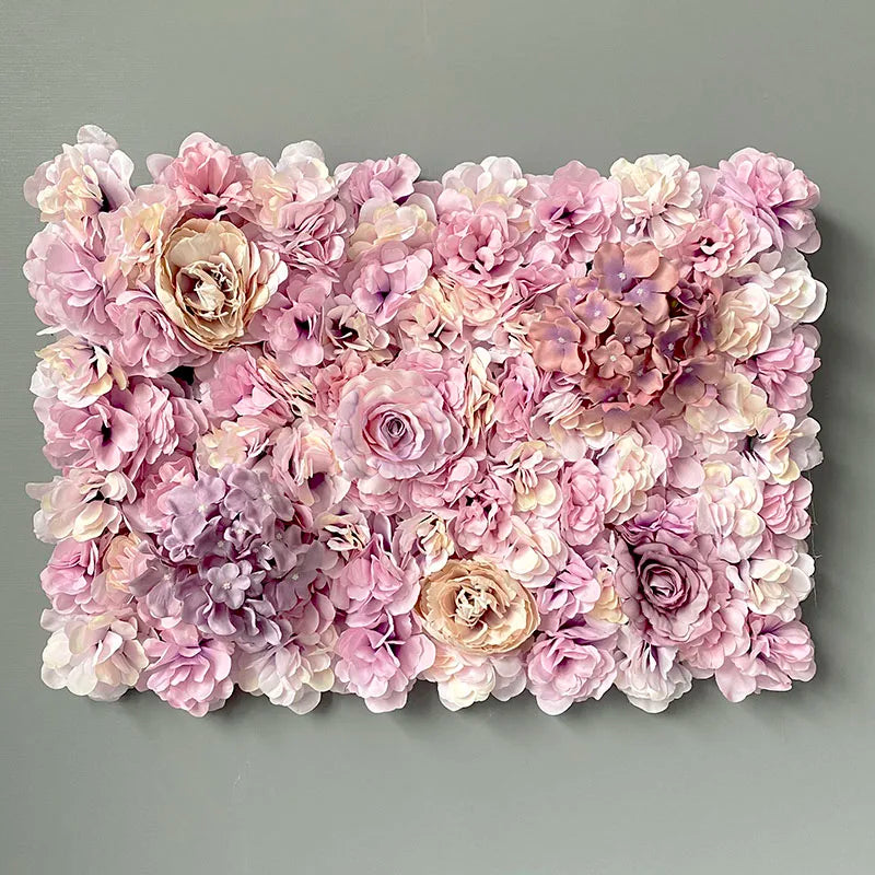 Flores de pared de fondo de seda rosa, decoración de boda, panel de pared de flores artificiales personalizado para telones de fondo de decoración del hogar, baby shower