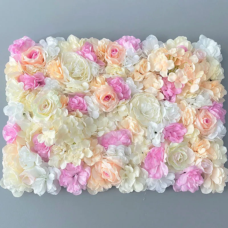 Flores de pared de fondo de seda rosa, decoración de boda, panel de pared de flores artificiales personalizado para telones de fondo de decoración del hogar, baby shower