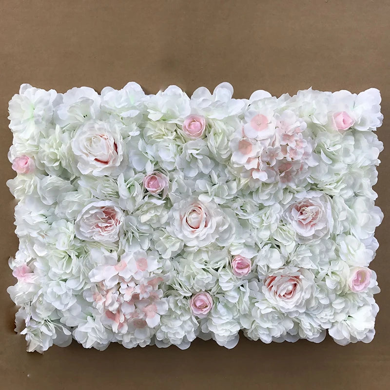 Flores de pared de fondo de seda rosa, decoración de boda, panel de pared de flores artificiales personalizado para telones de fondo de decoración del hogar, baby shower