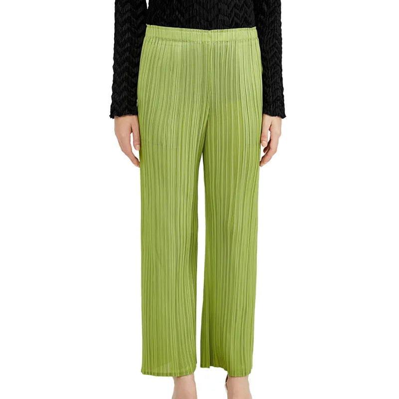 Pantaloni a vita alta a pieghe dritti larghi classici di design Miyake eleganti casual da donna primavera estate autunno disponibili