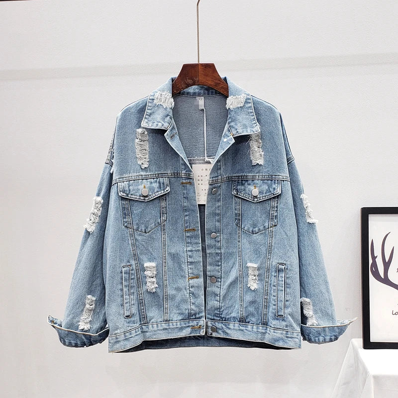 Giacca di jeans da donna cappotto con foro di diamanti Appliques floreali ricamo femminile primavera autunno Casual allentato capispalla da Cowboy