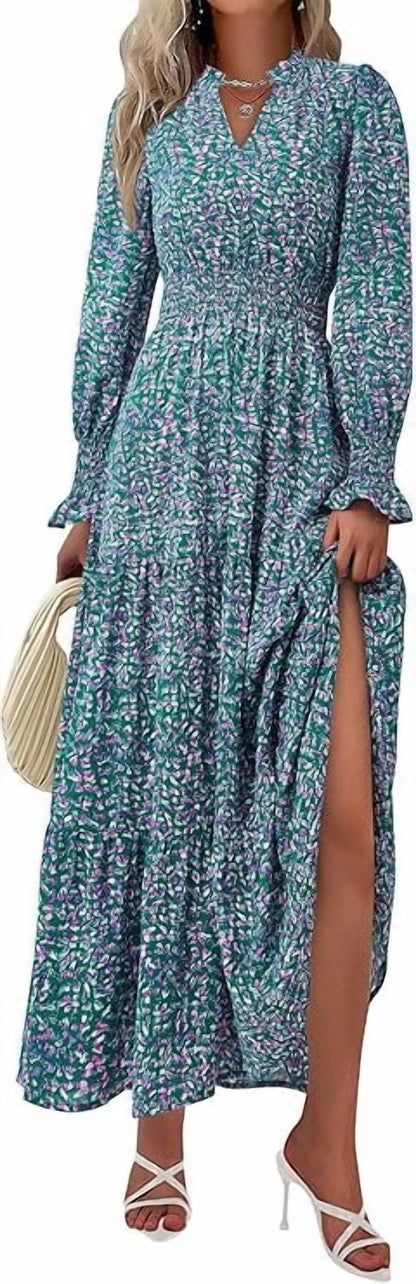 Vestito Lungo Floreale Maniche Lunghe a Line