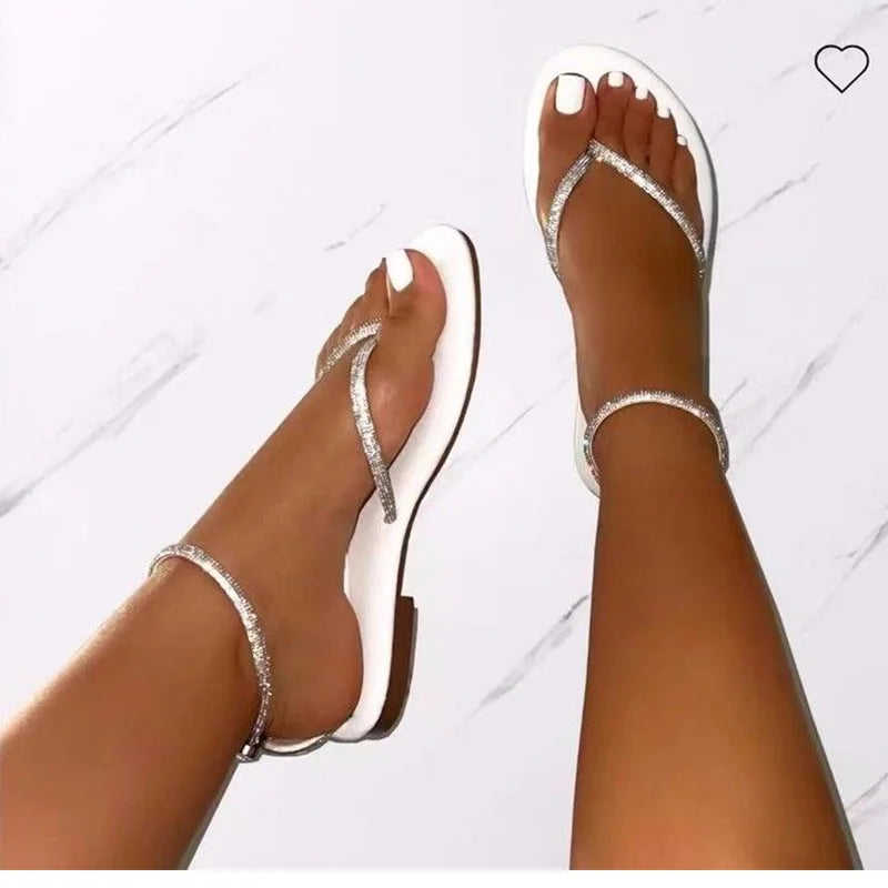 Sandali infradito da donna con strass, stile europeo e americano, punta tonda, sexy, aperti, da spiaggia, casual, estivi