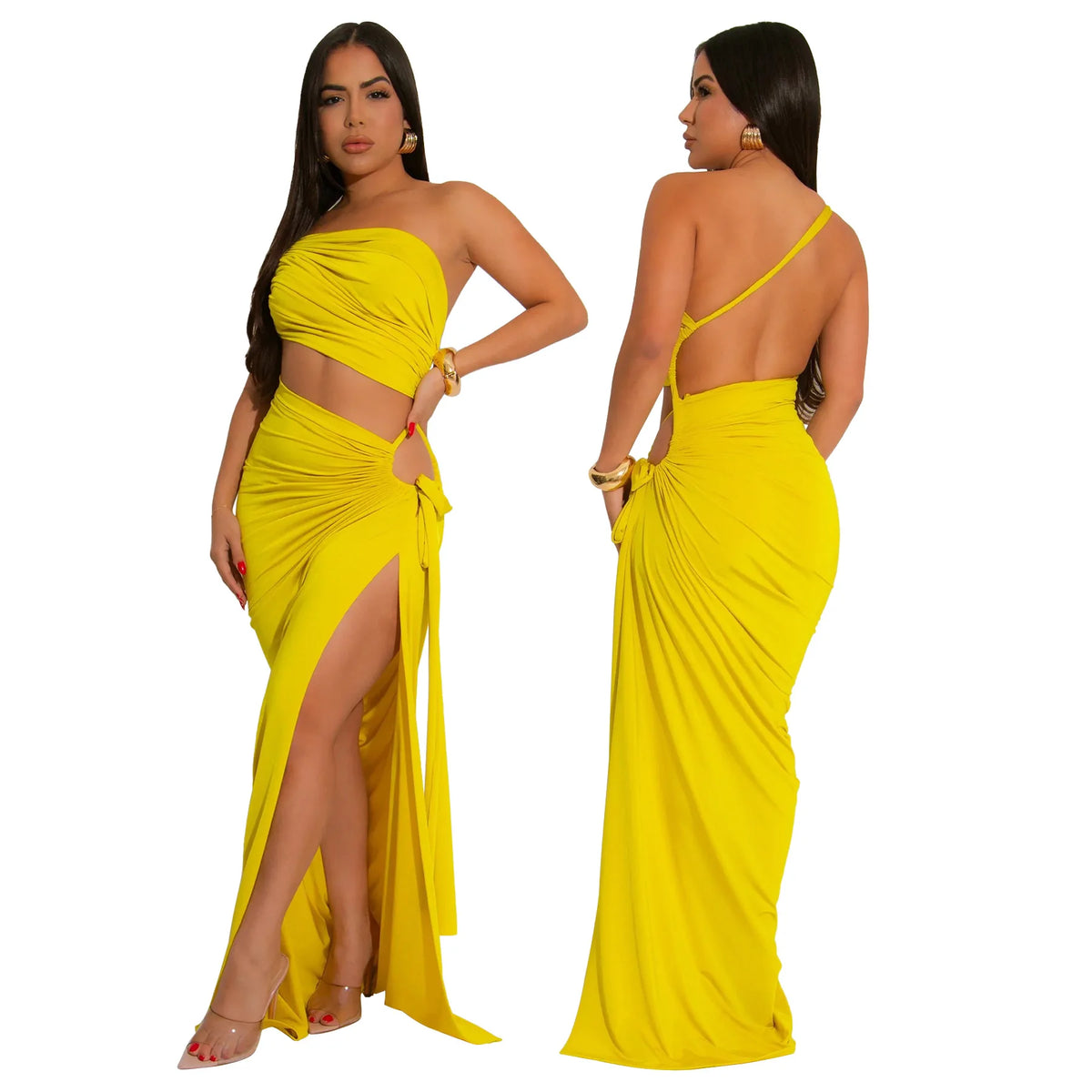 CM.YAYA Donne Senza Maniche Scava Fuori Senza Spalline Aderente Midi Lungo Maxi Vestito 2025 Estate Backless Abiti Da Festa Sexy Abiti