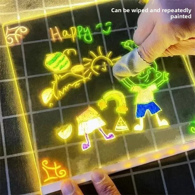 Kid Drawing Toy LED Drawing Board LED Note Board DIY Acrylic Board with Colors Pens Luminous Blackboard Wordpad with Night Light