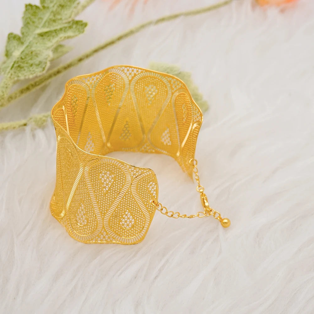 Bracciale color oro Dubai con anello per donna Bracciale con polsino a catena con ciondoli Bracciale indiano Arabo Francia Regali di gioielli da sposa
