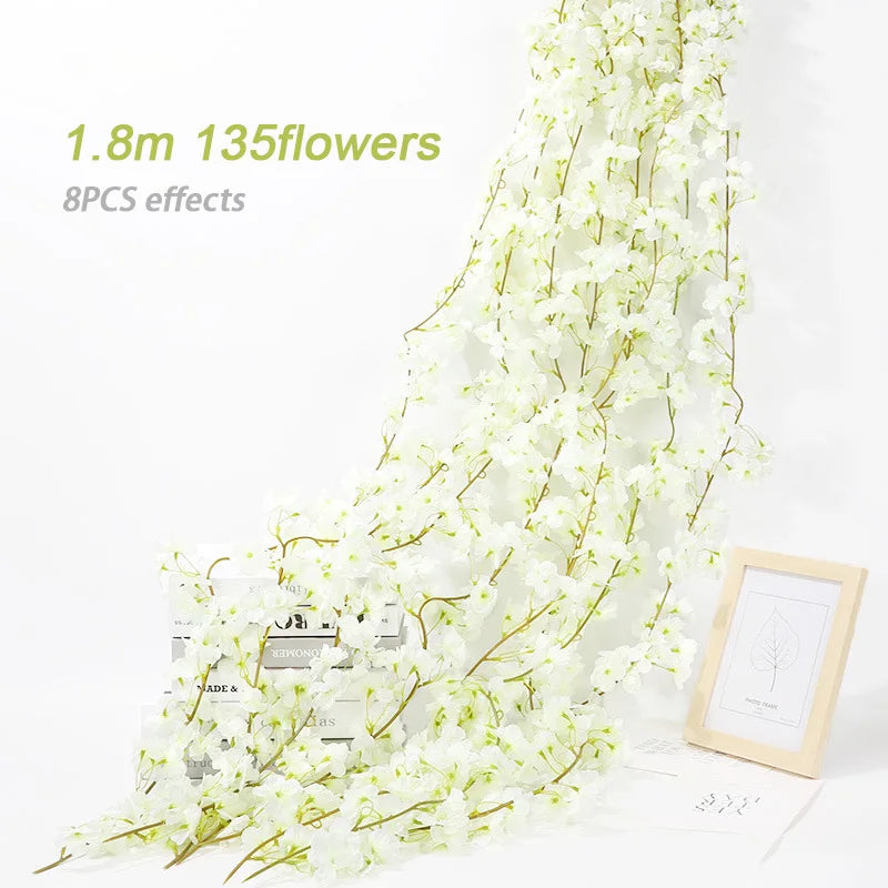 Guirnalda de flores artificiales de sakura rosa, guirnalda de flores de cerezo, decoración de arco de jardín, guirnalda de flores falsas para decoración de bodas, fiestas en casa