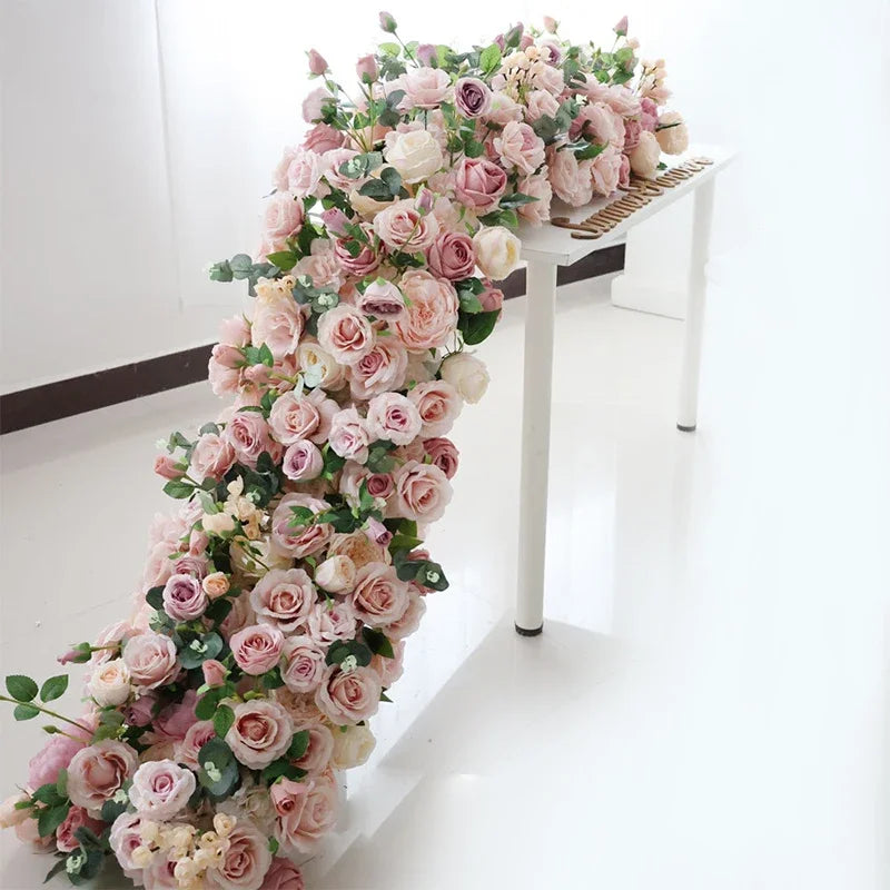 5D Luxury Artificial Flowers Wedding Decoration Table Long Runner Flower Row Floral Backdrop Arrangement Wall Arch Decor Props