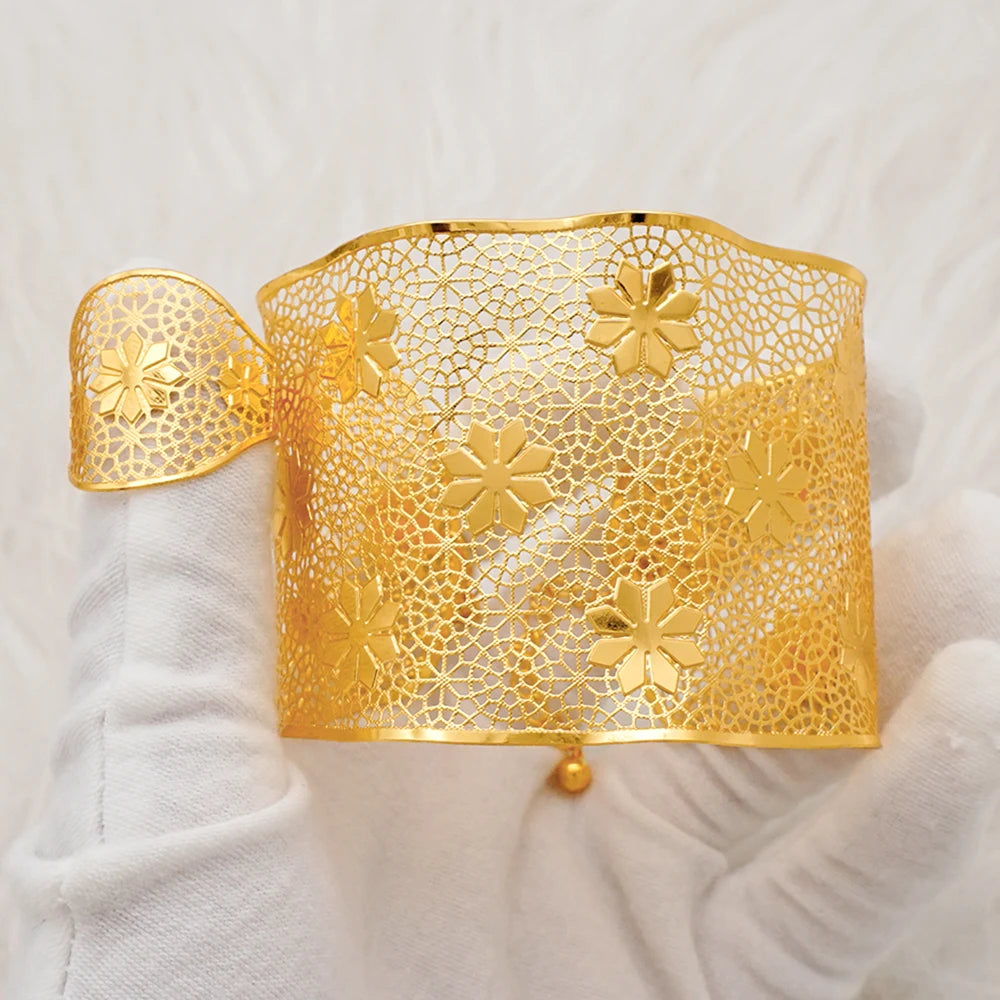 Bracciale color oro Dubai con anello per donna Bracciale con polsino a catena con ciondoli Bracciale indiano Arabo Francia Regali di gioielli da sposa