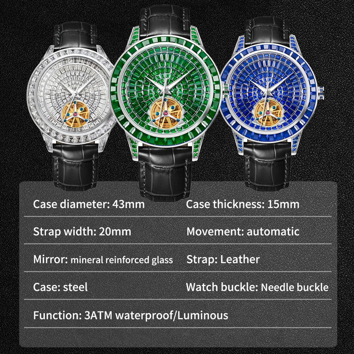 PINDU Design NUOVO Orologio Meccanico da Uomo 42MM con Quadrante Diamantato, Acciaio Inossidabile, Impermeabile, Automatico, Lusso di Alta Gamma