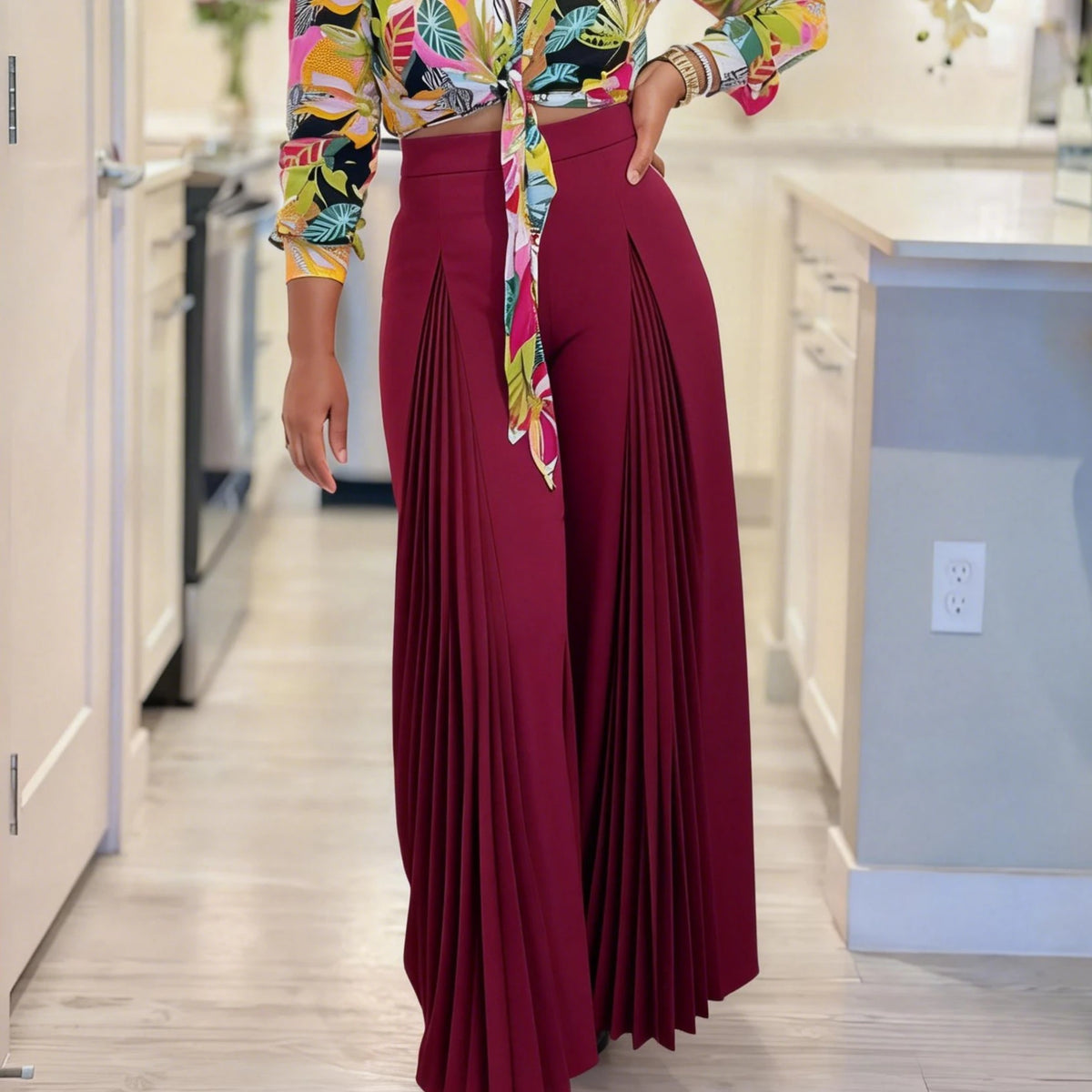 Pantaloni Eleganti a Pieghe a Vita Alta con Spacco, Gamba Larga, Casual, alla Moda, Comodi, Lunghi, da Donna, per Ufficio, Stile Palazzo Dritti