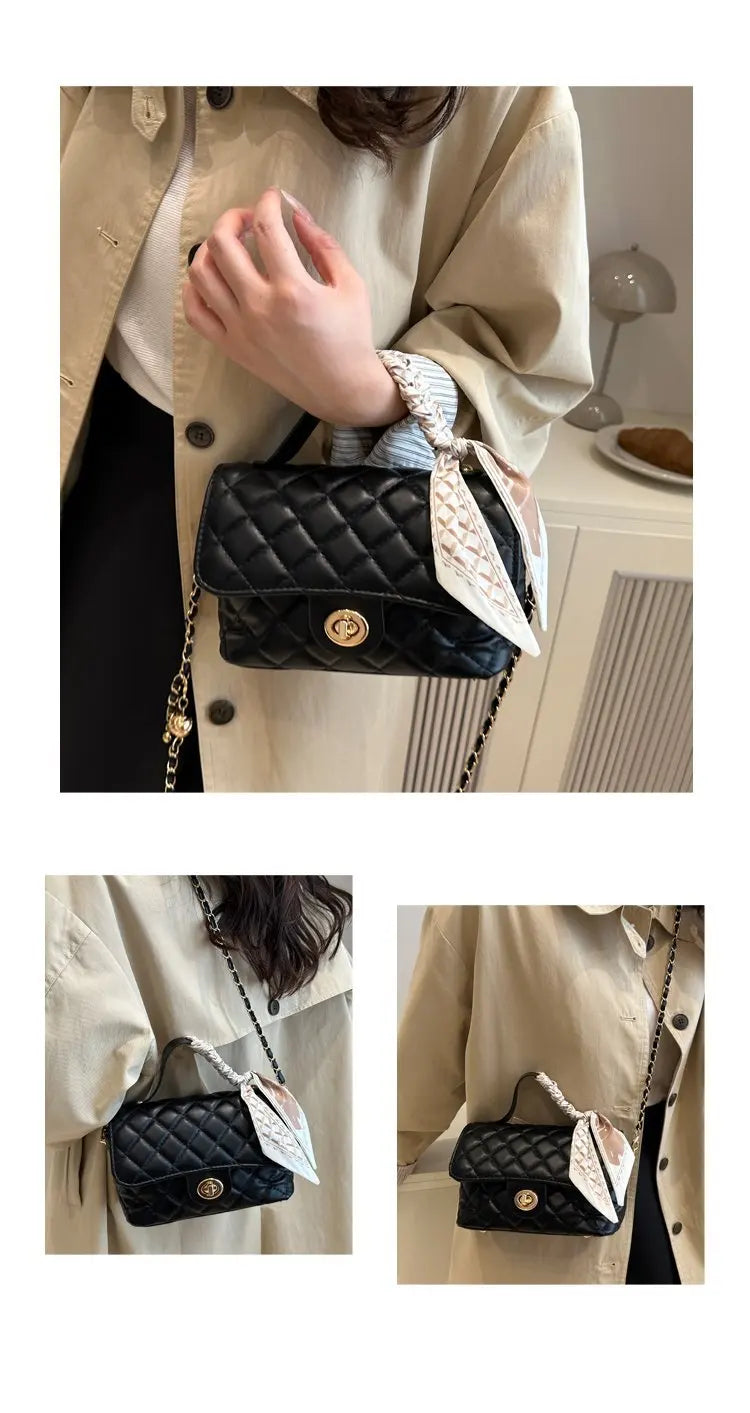 Borsa a tracolla estiva da donna, piccola e quadrata, stile elegante, nuova collezione 2026, di alta gamma, con catena e motivo a griglia