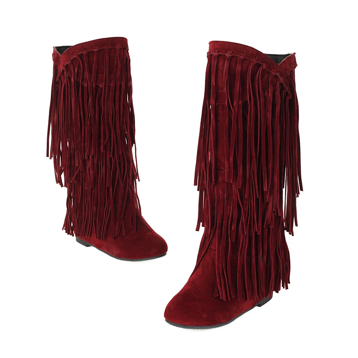 2025 Nuovi stivali alti Donna Bohemian Flock Nappa Stivali a metà polpaccio Stivaletti con zeppa Autunno Inverno Scarpe casual etniche zapatos de mujer