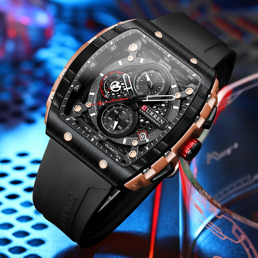 CURREN Orologi da uomo delle migliori marche Orologio da polso al quarzo quadrato di lusso Orologio cronografo luminoso impermeabile per uomo Orologio con data