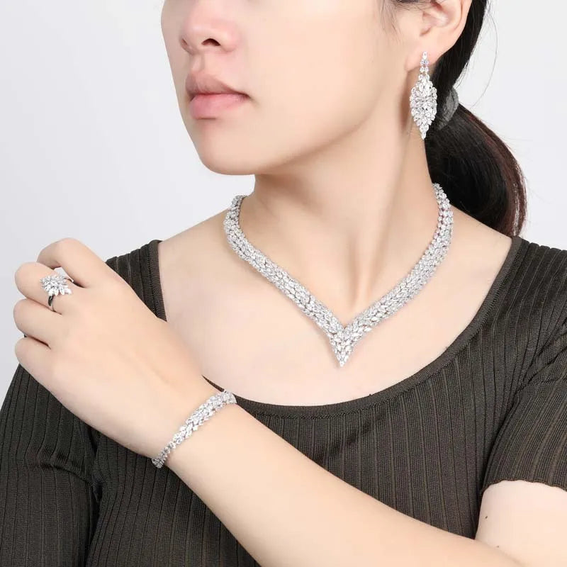 HADIYANA Set di gioielli donna lussuoso abito elegante accessori per gioielli BN8786 ornamento da sposa di lusso con zirconi cubici