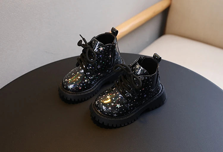 Stivali autunnali per bambini piattaforma Glimmer a stella stivali per bambini belli per il tempo libero moda Unisex alla caviglia-scarpe comode per ragazze dei ragazzi 21-30