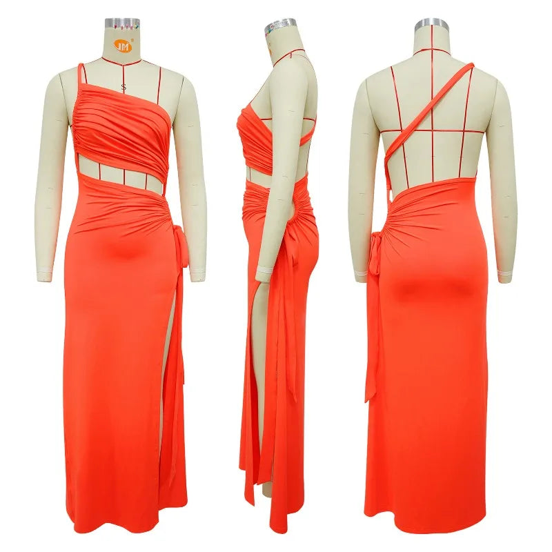 Abiti da festa sexy scollati con spacco alto Abbigliamento donna Night Club Increspato senza spalline senza maniche Backless Prom Maxi Dress Vacation